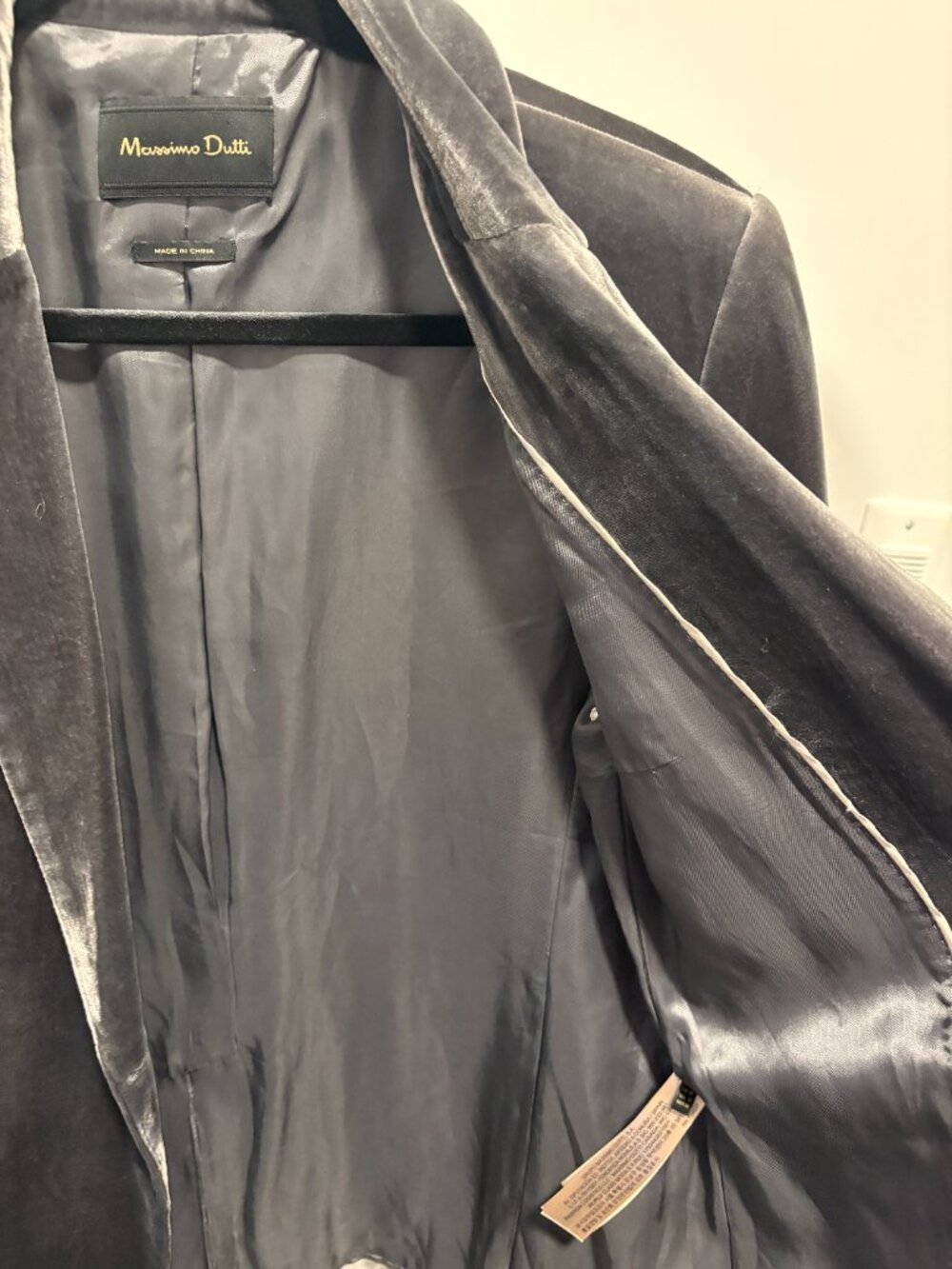 Massimo Dutti Gray Velvet Single-Breasted Blazer - Size 10 - Picture 7 of 9